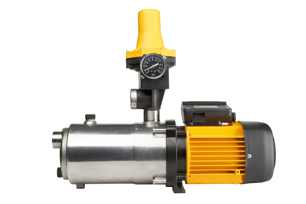 Booster pump motor and impeller housing showing internal wear from hard water scale