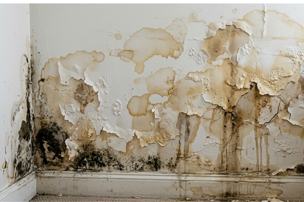 Water stain damage on wall from hidden leak in Downtown Dubai apartment before detection